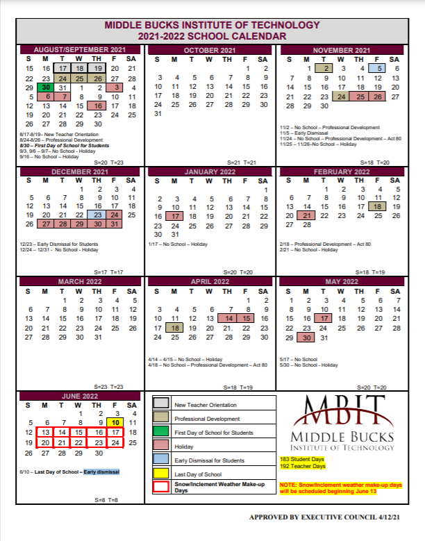 2021.2022 MBIT Calendar